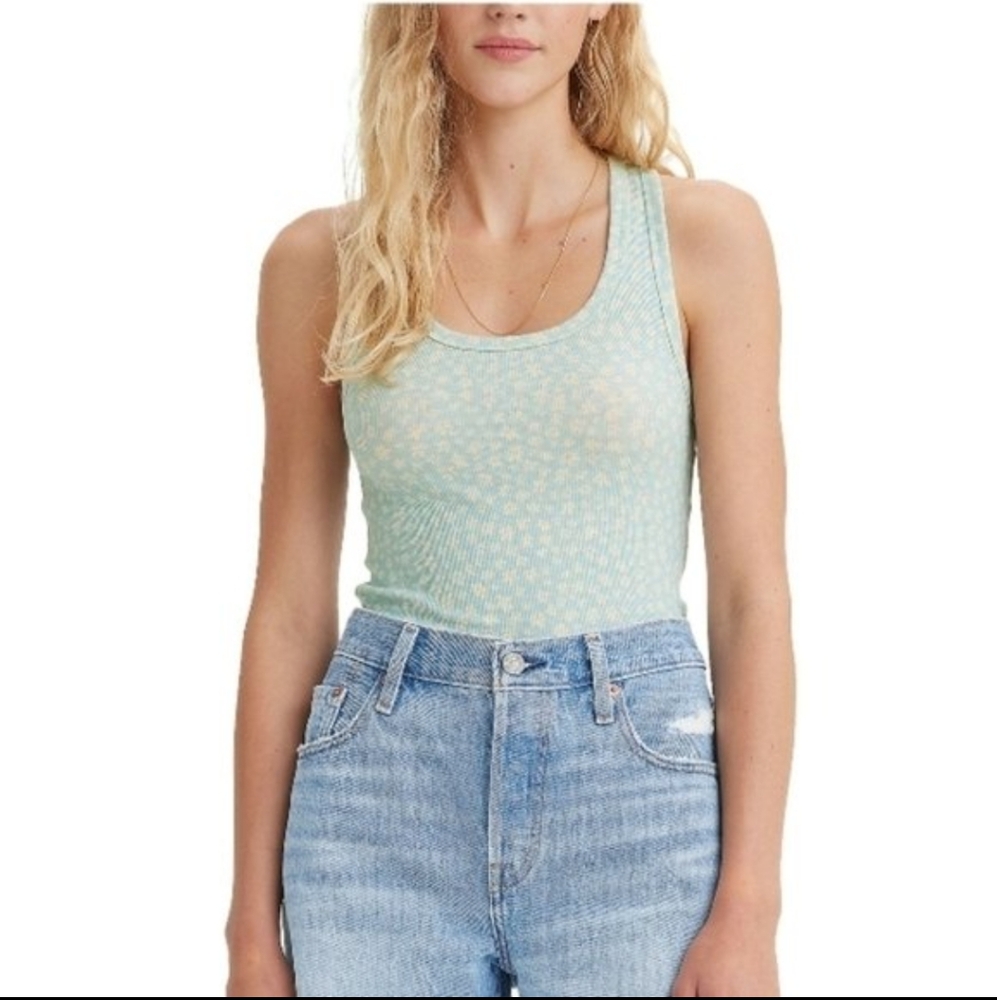 LEVI'S | Women's Light Blue/White Floral Racerback Ribbed Tank Top